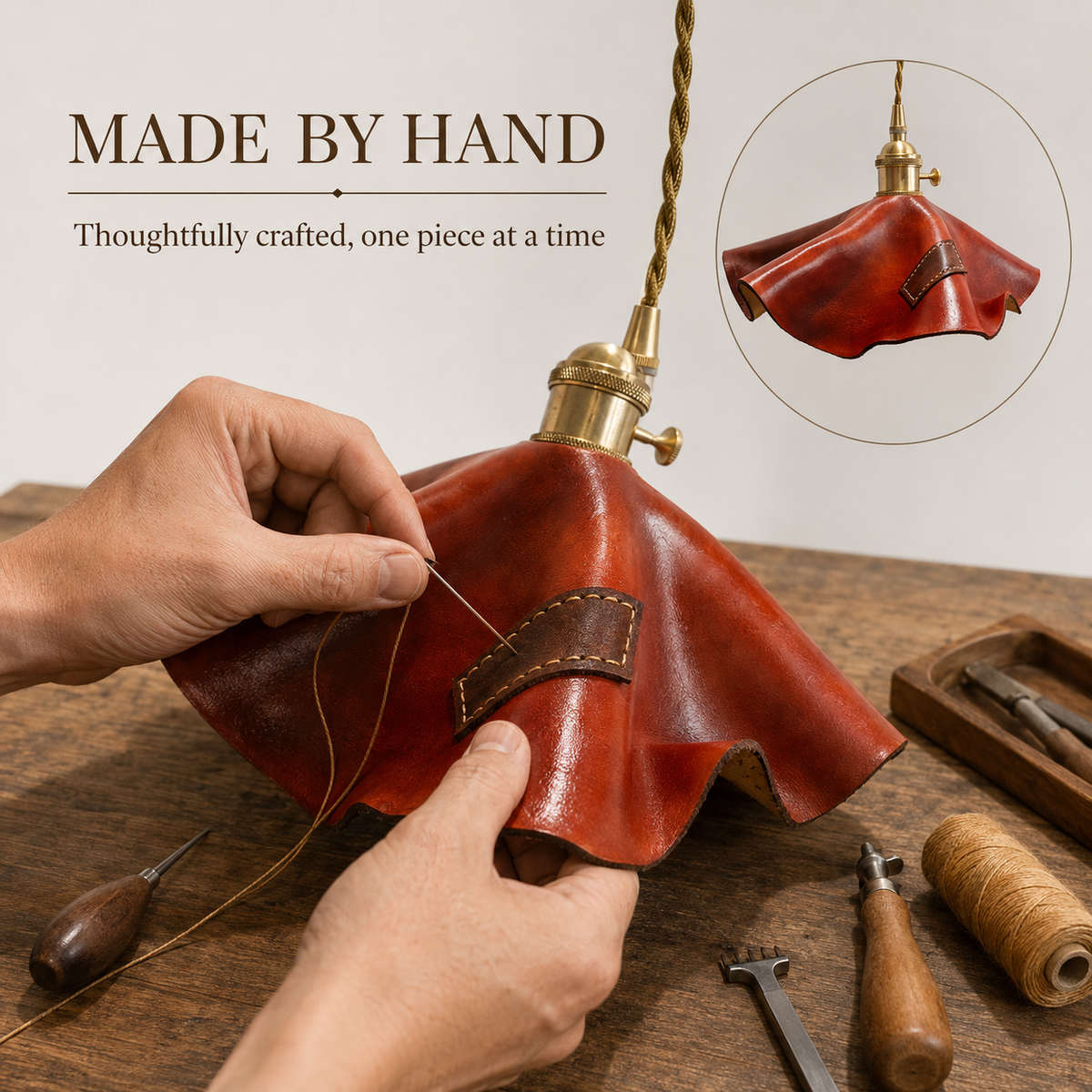 Handmade Patch Leather Pendant Lamp
