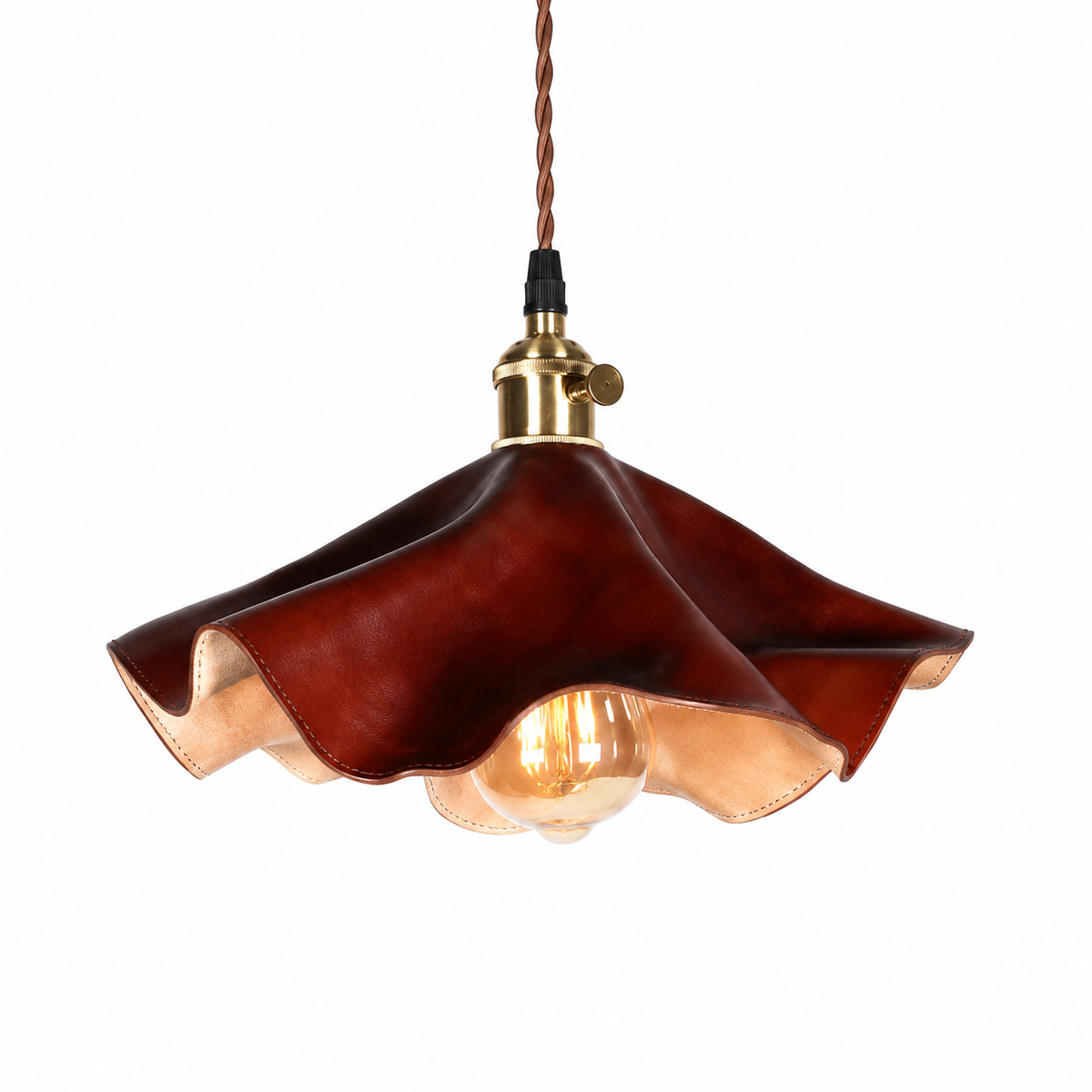 Wavy Cowhide Leather Pendant Lamp