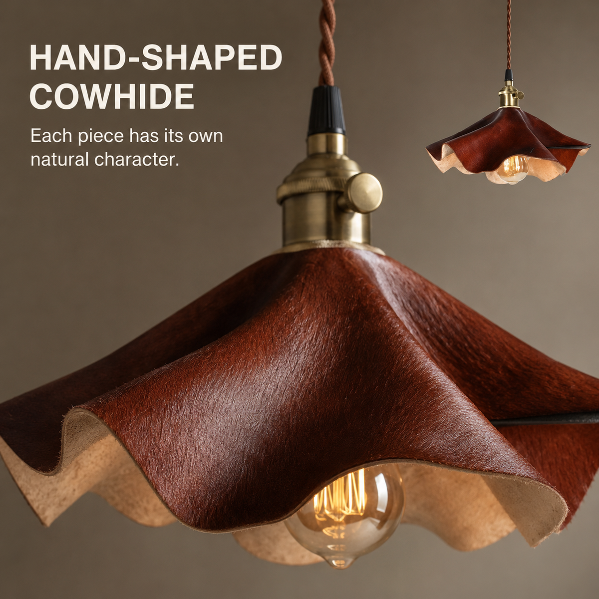 Wavy Cowhide Leather Pendant Lamp