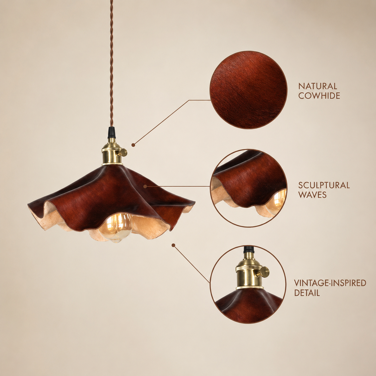 Wavy Cowhide Leather Pendant Lamp