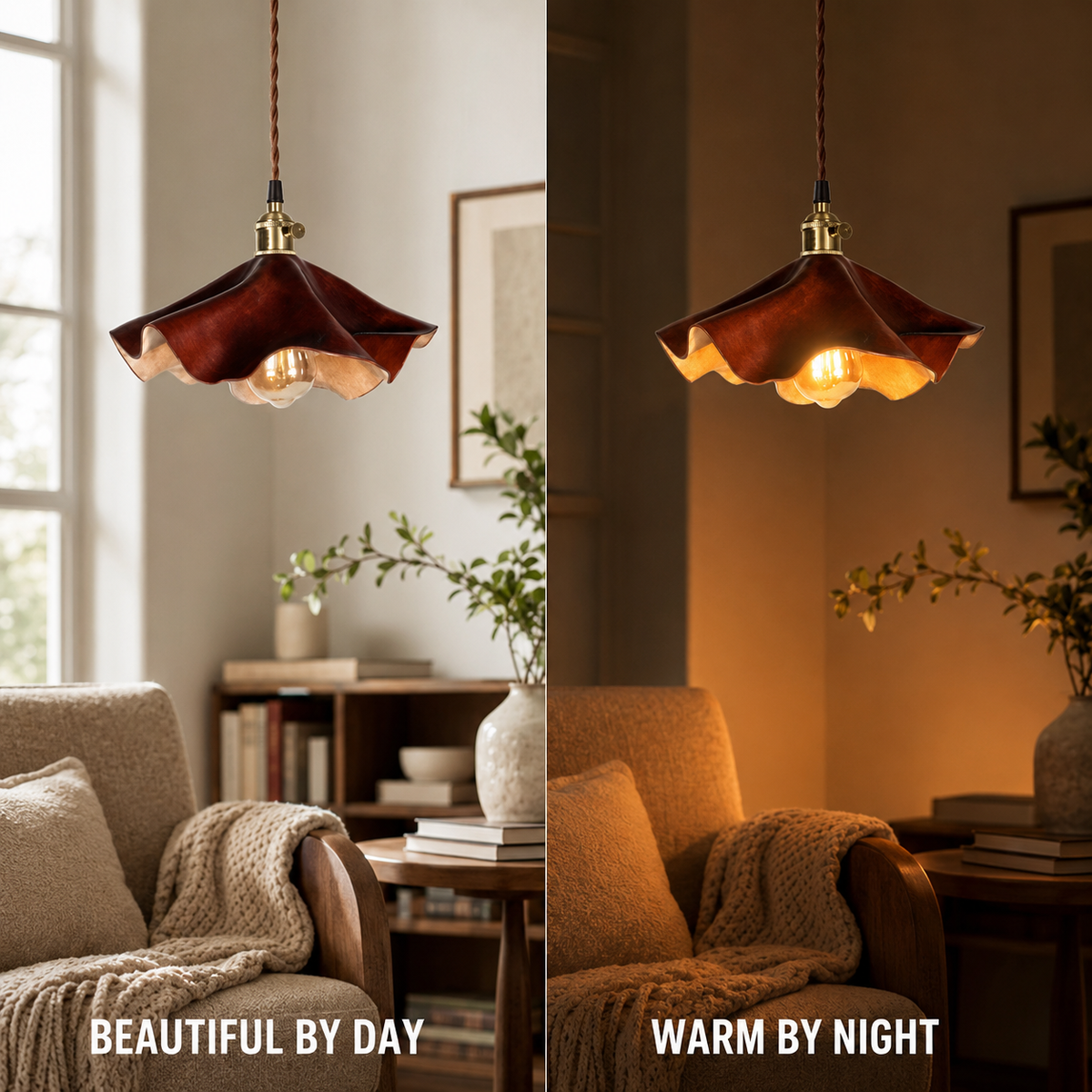 Wavy Cowhide Leather Pendant Lamp