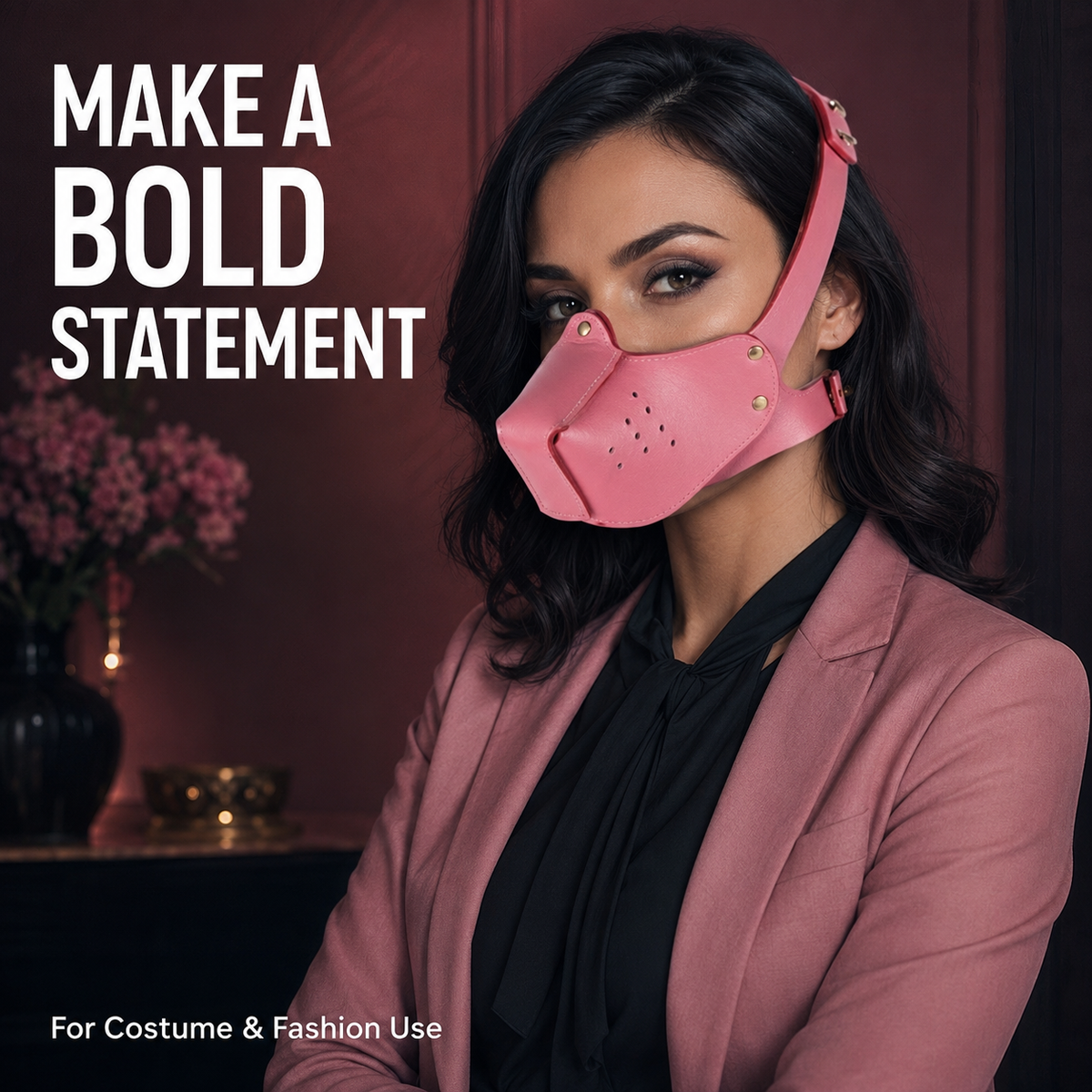Pink Leather Puppy Muzzle Mask