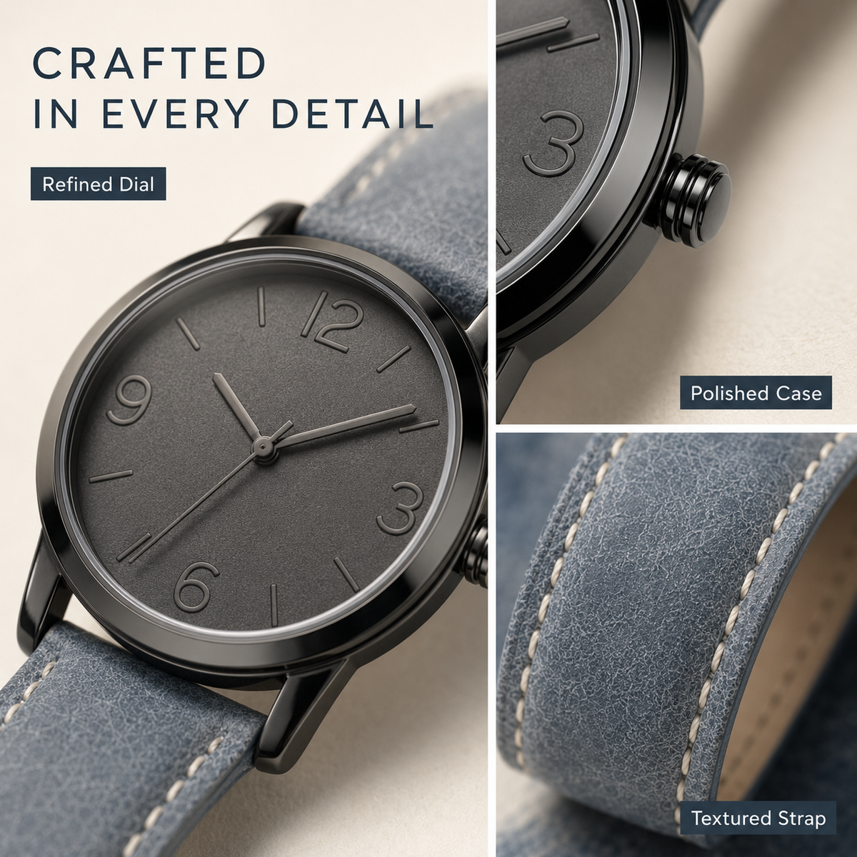 Minimal Dark Dial Casual Wristwatch