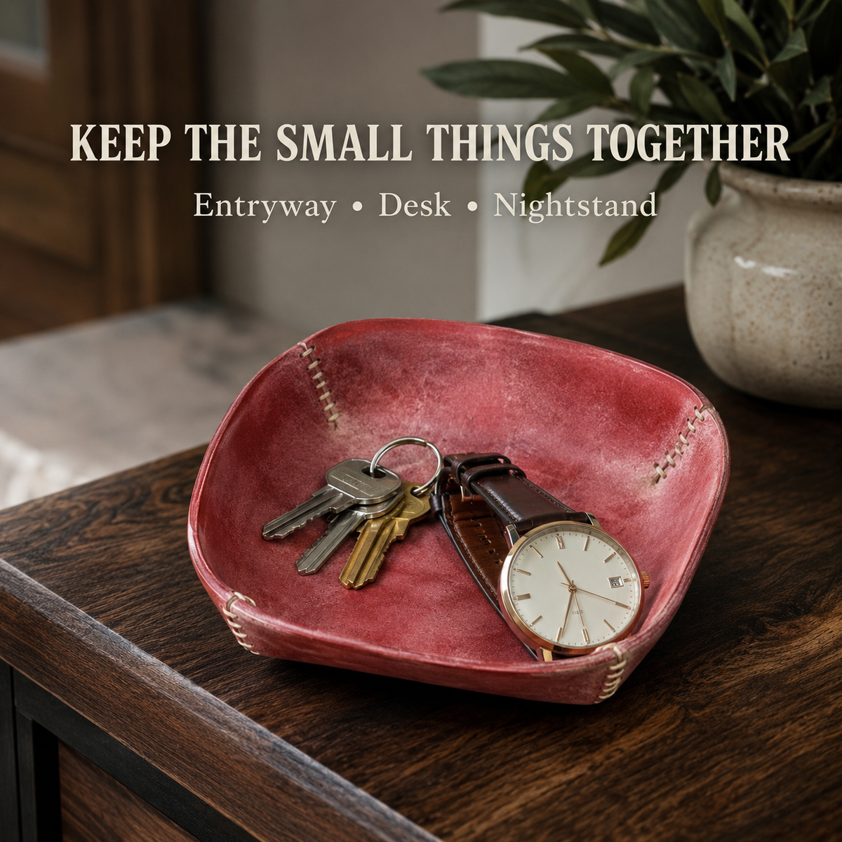 Handmade Red Leather All-Purpose Tray