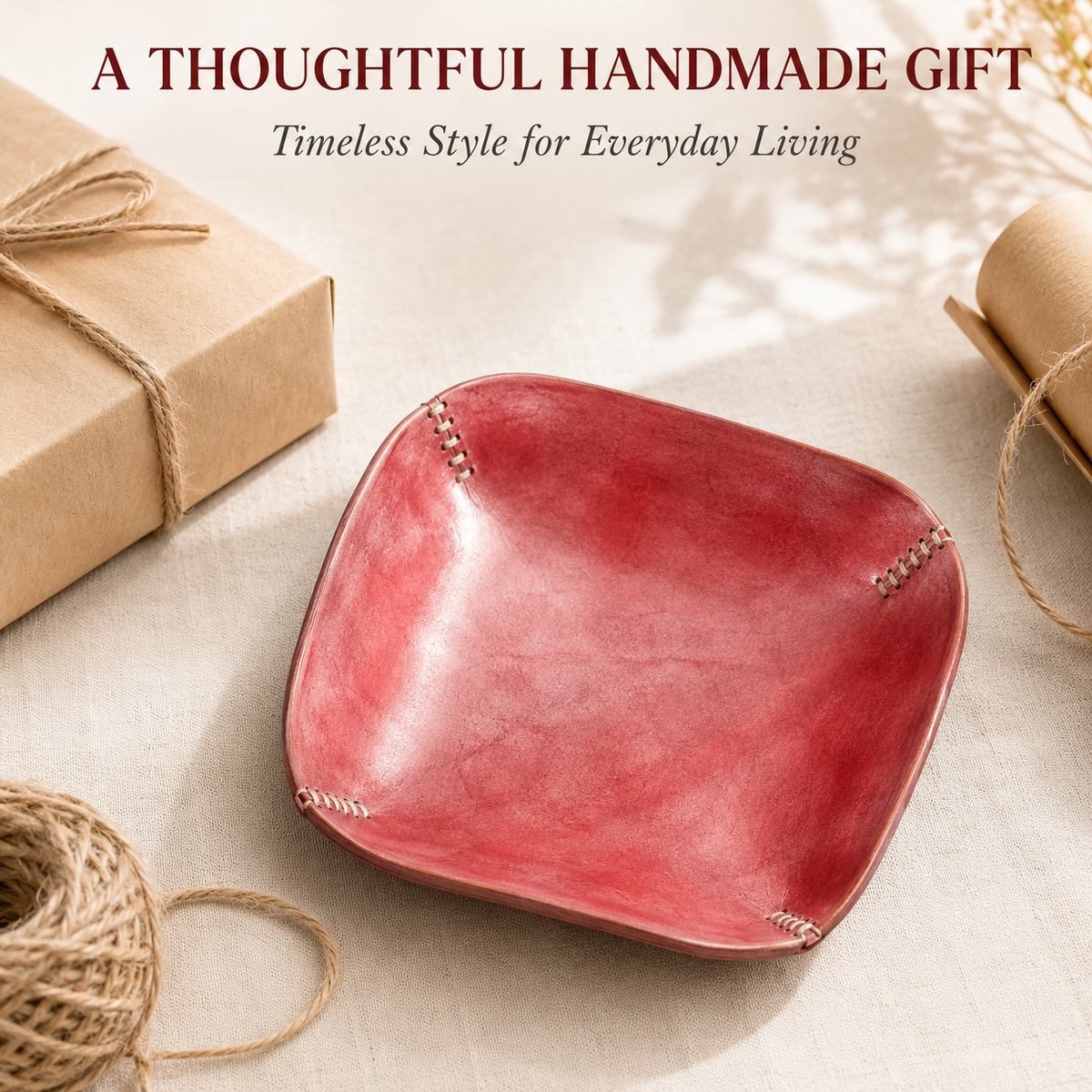 Handmade Red Leather All-Purpose Tray