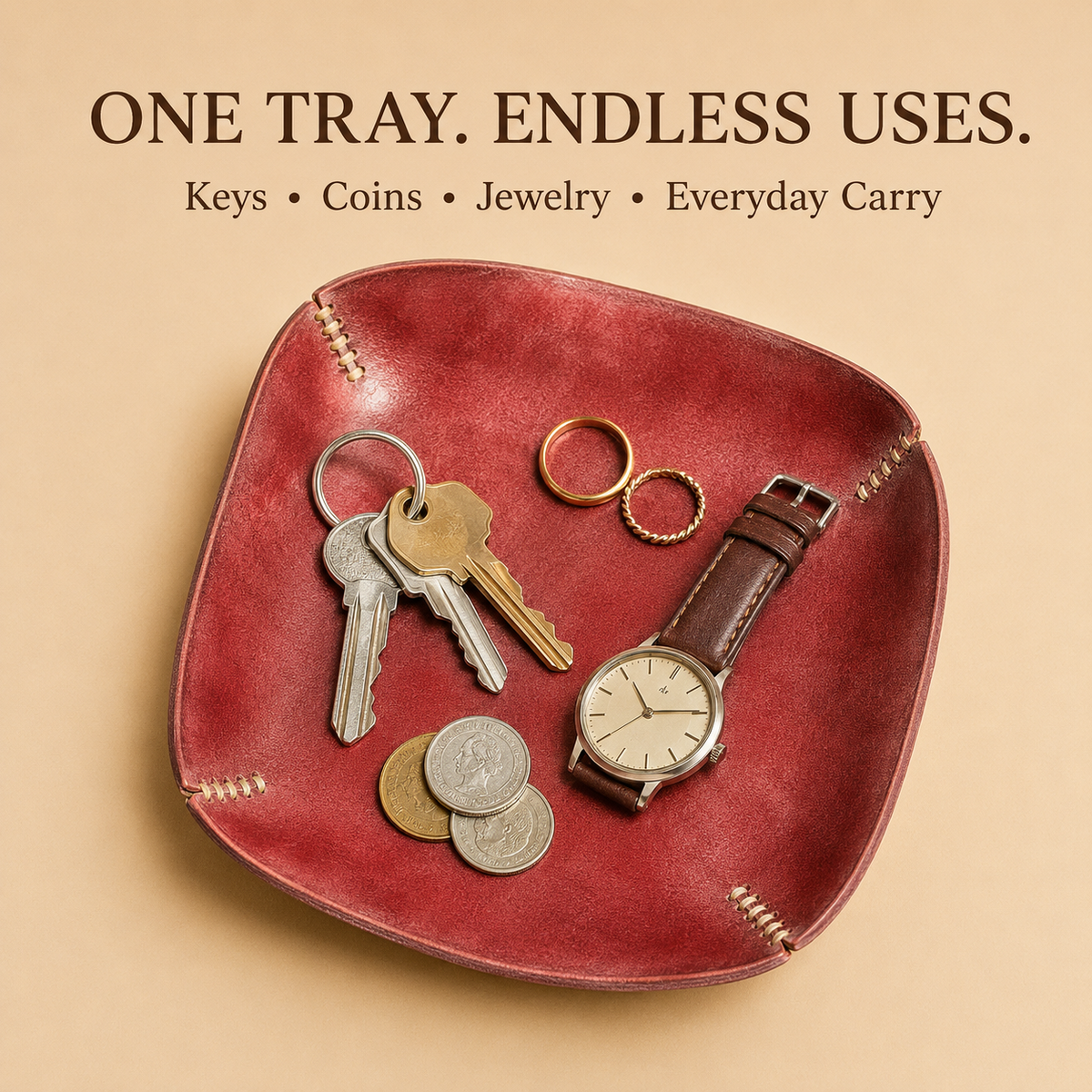 Handmade Red Leather All-Purpose Tray