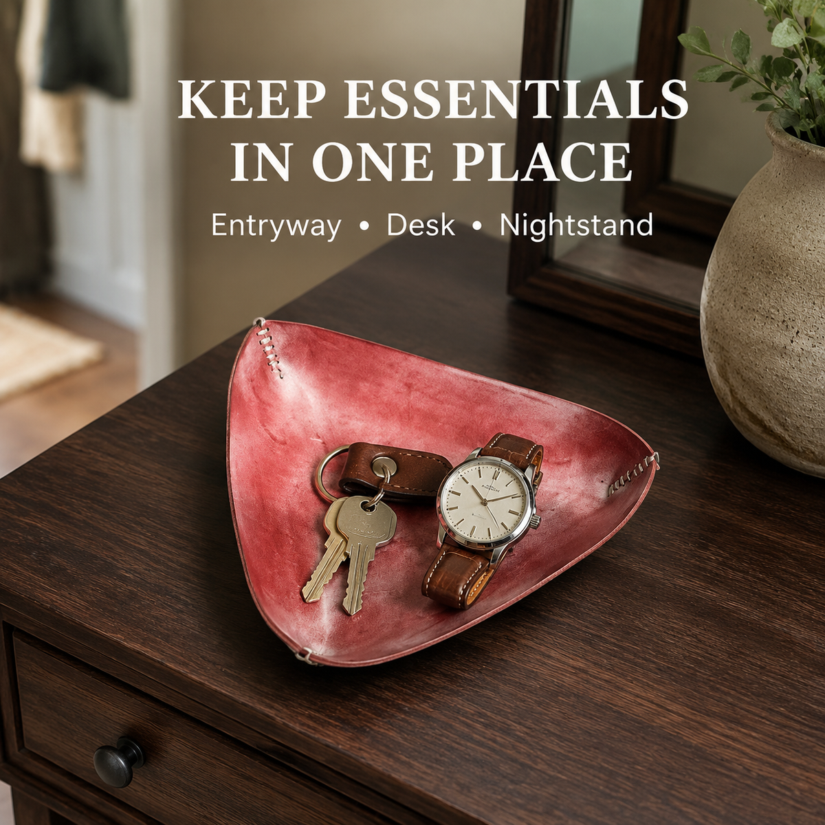 Handmade Red Leather All-Purpose Tray