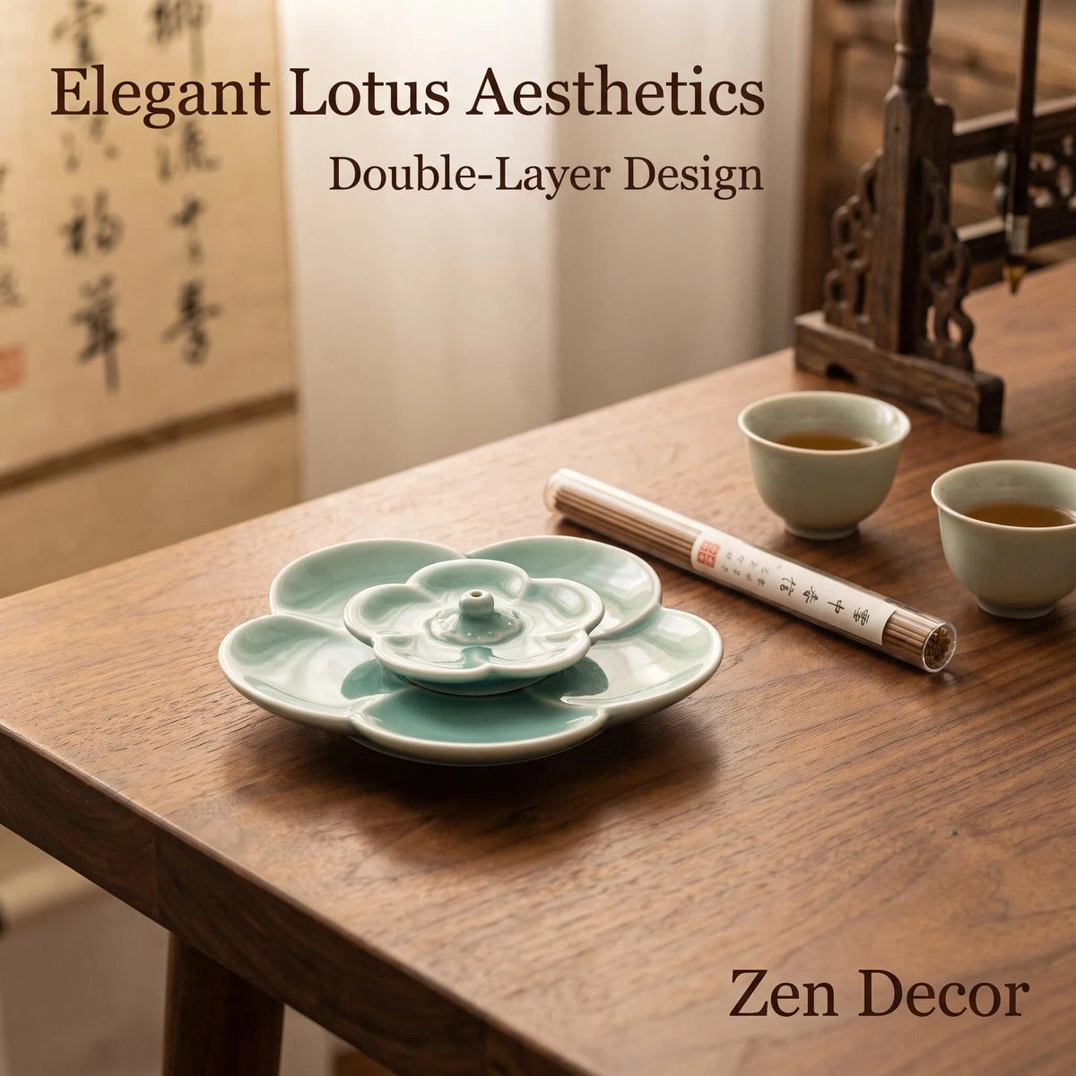 Celadon Lotus Incense Stick Holder