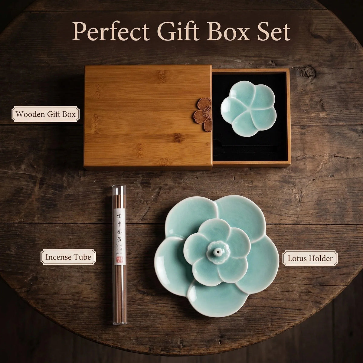 Celadon Lotus Incense Stick Holder