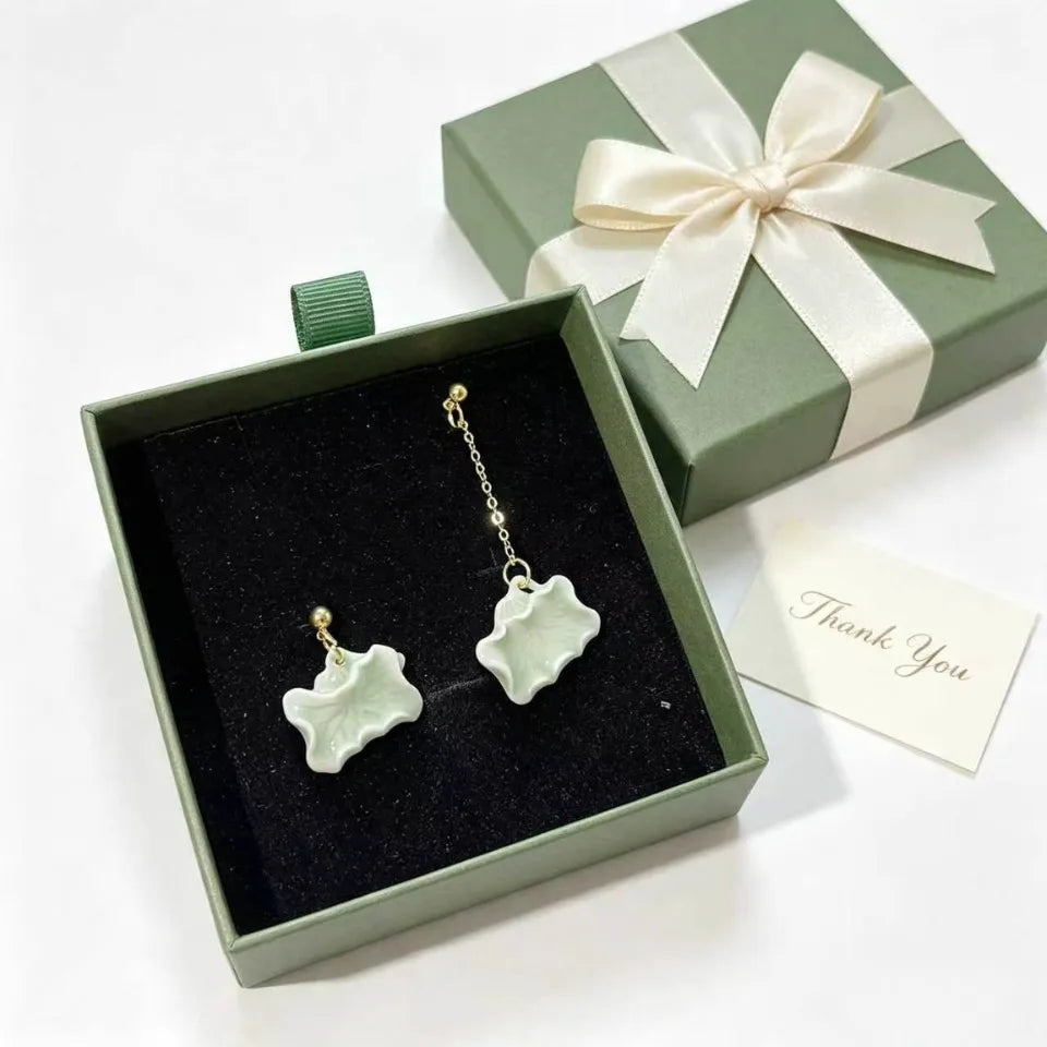 Celadon Lotus Leaf Asymmetric Drop Earrings