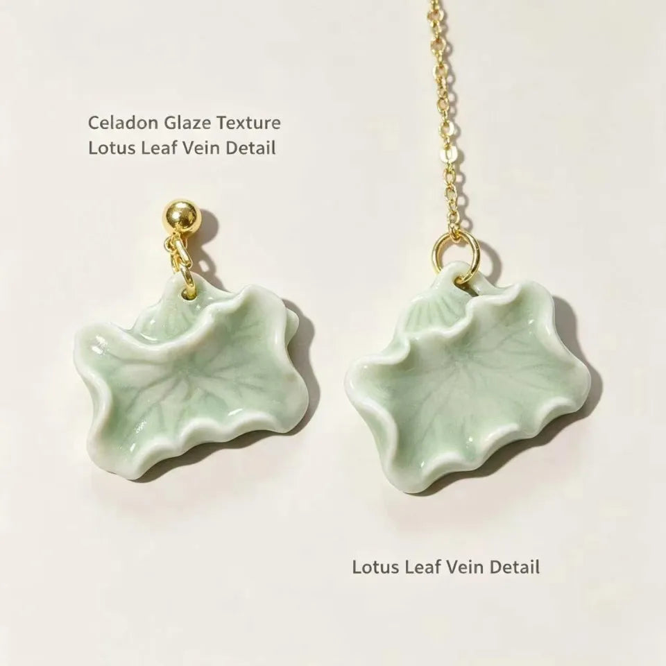 Celadon Lotus Leaf Asymmetric Drop Earrings