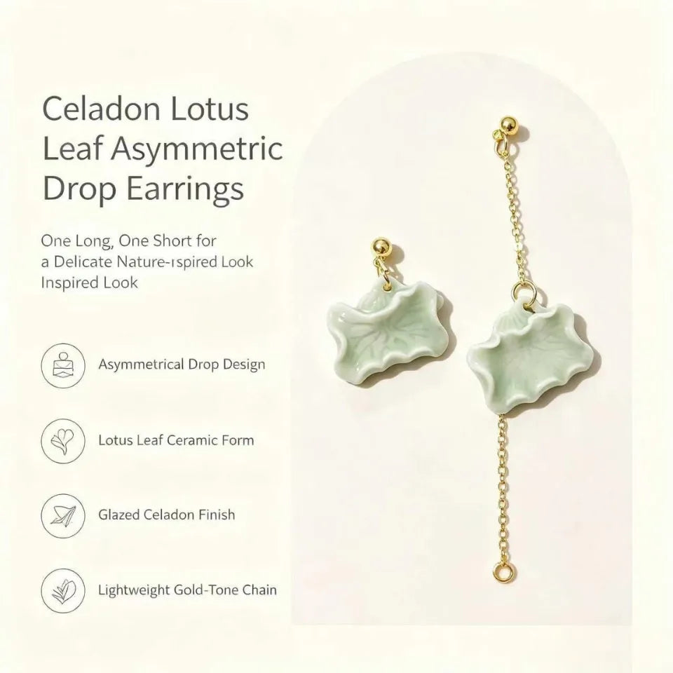 Celadon Lotus Leaf Asymmetric Drop Earrings