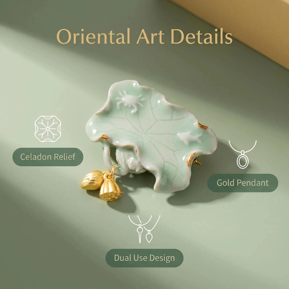 Ceramic Lotus Leaf Brooch