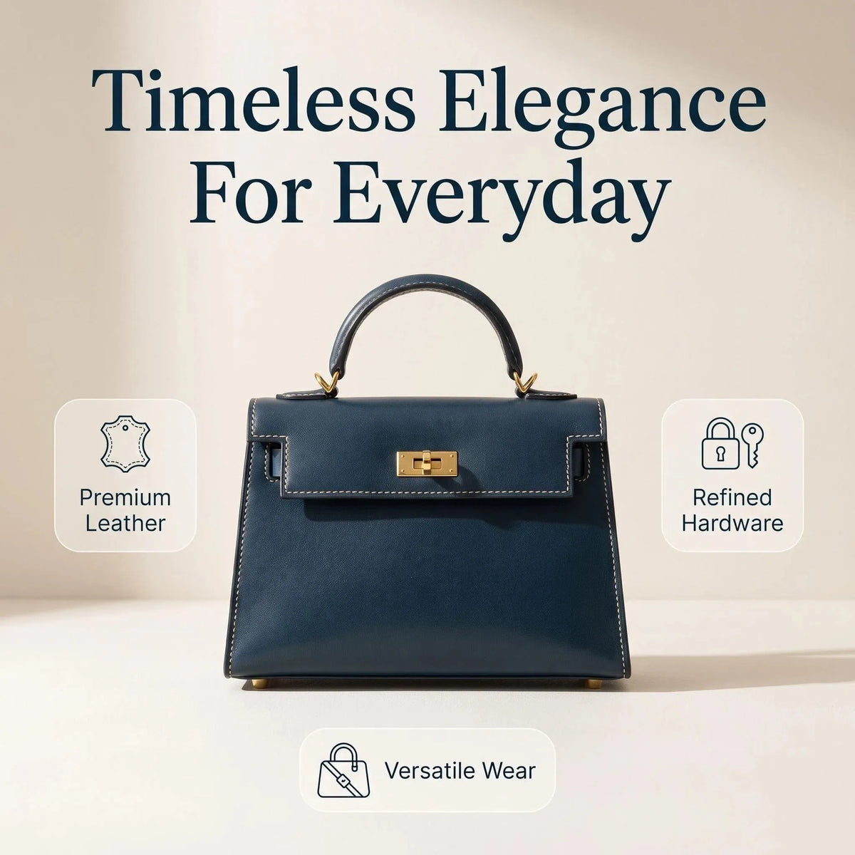 Mini Navy Blue Leather Kelly Style Handbag