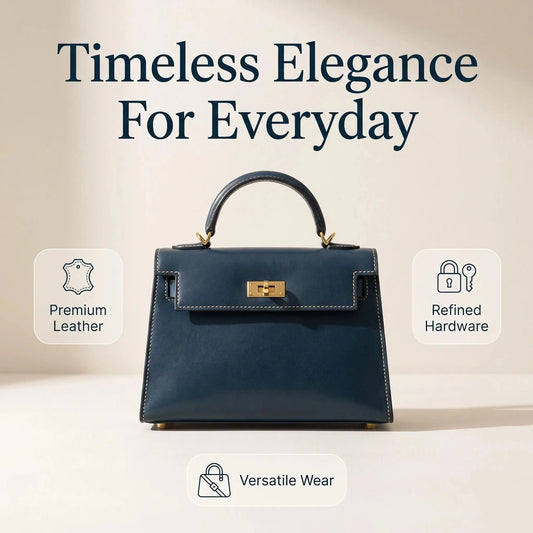 Mini Navy Blue Leather Kelly Style Handbag
