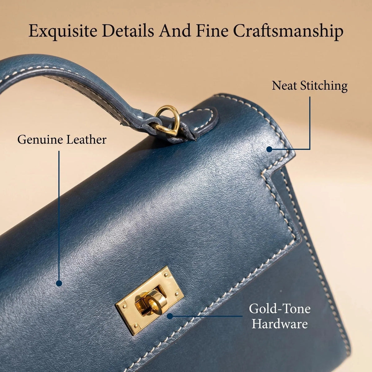 Mini Navy Blue Leather Kelly Style Handbag