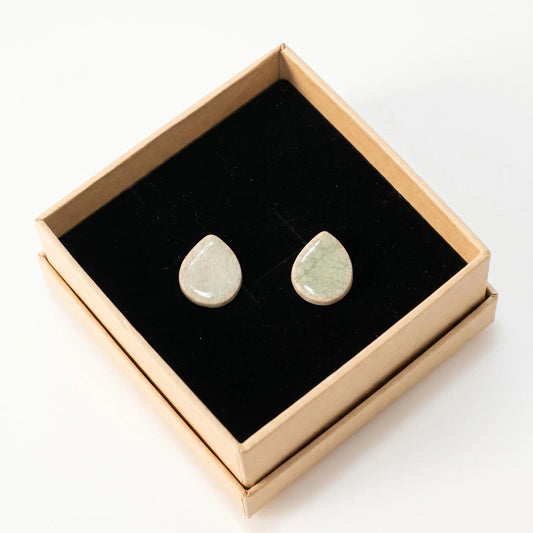 Mint Crackle Teardrop Ceramic Studs