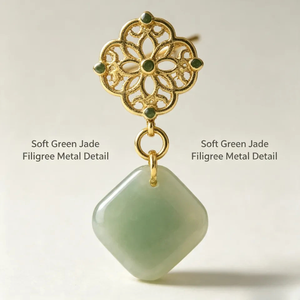My Boundary Vintage Filigree Square Jade Drop Earrings