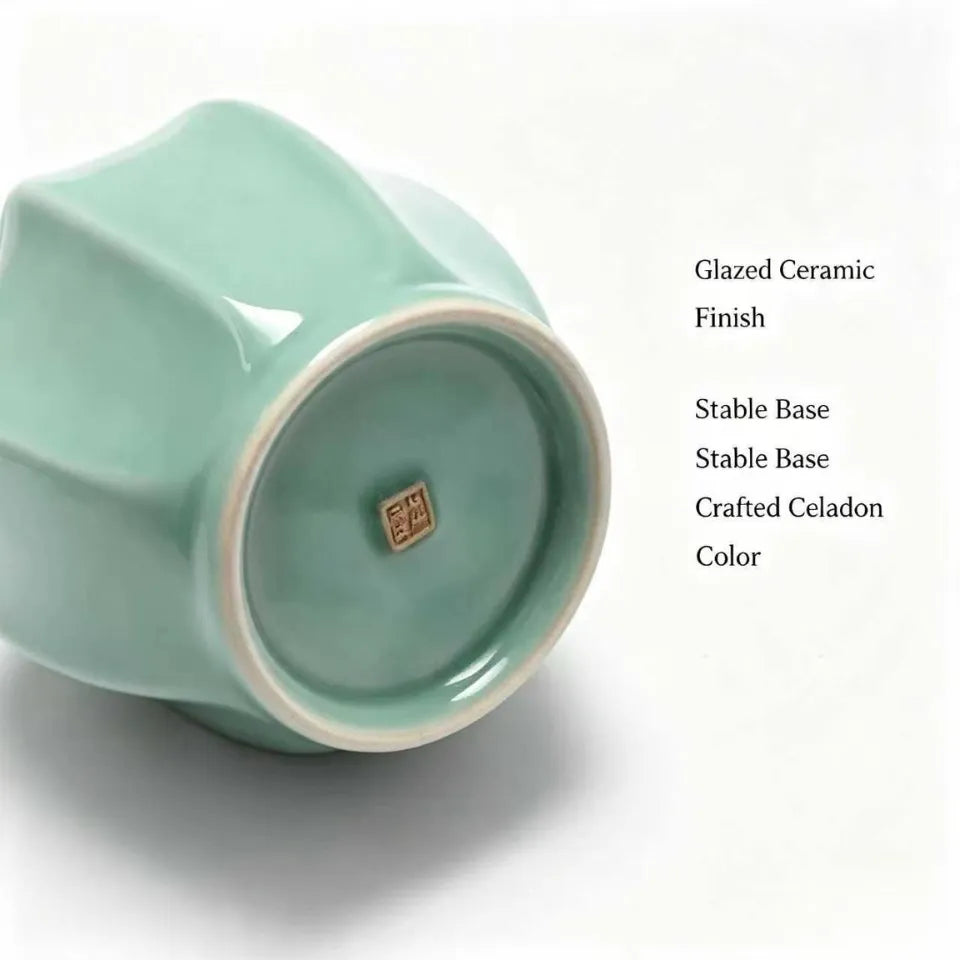 Octagonal Long Neck Celadon Vase