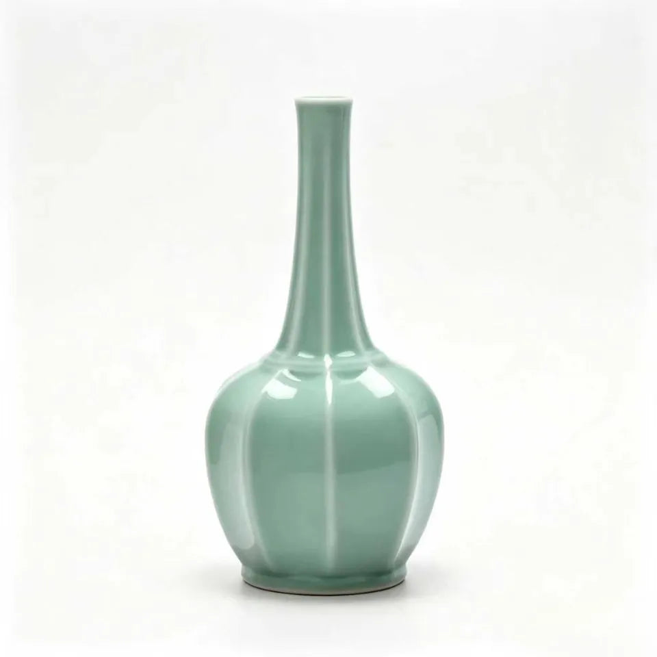 Octagonal Long Neck Celadon Vase