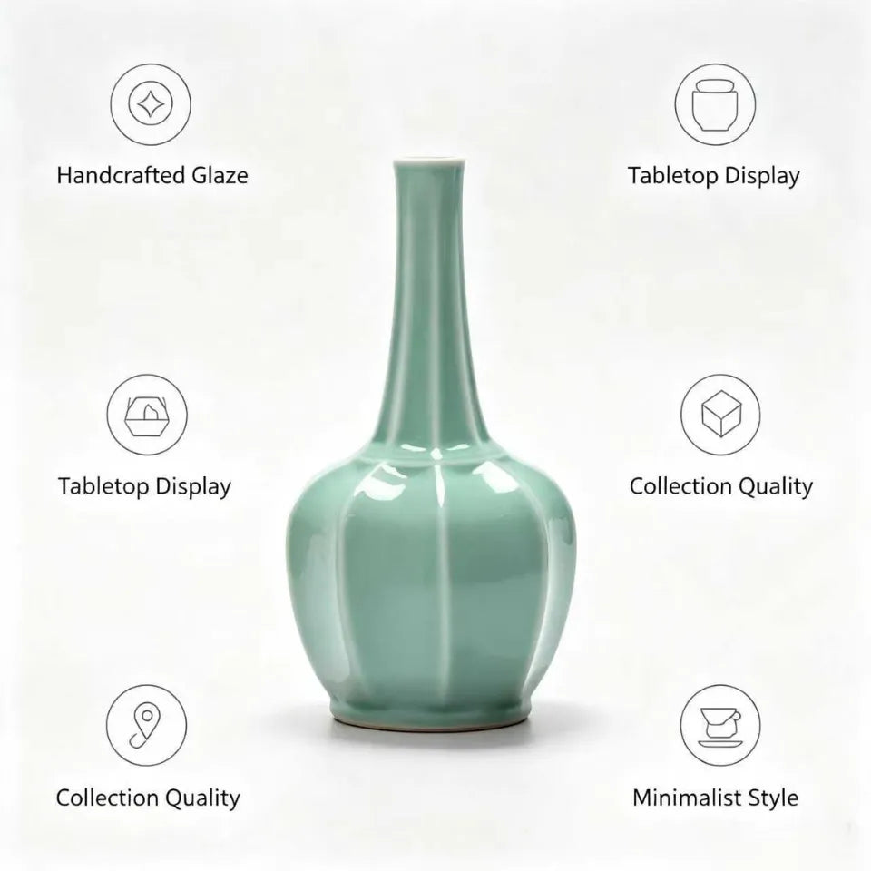 Octagonal Long Neck Celadon Vase