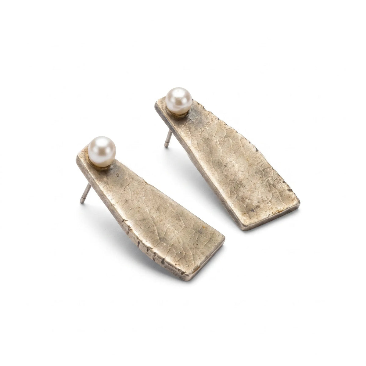 Pale Crackle Slab Pearl Earrings