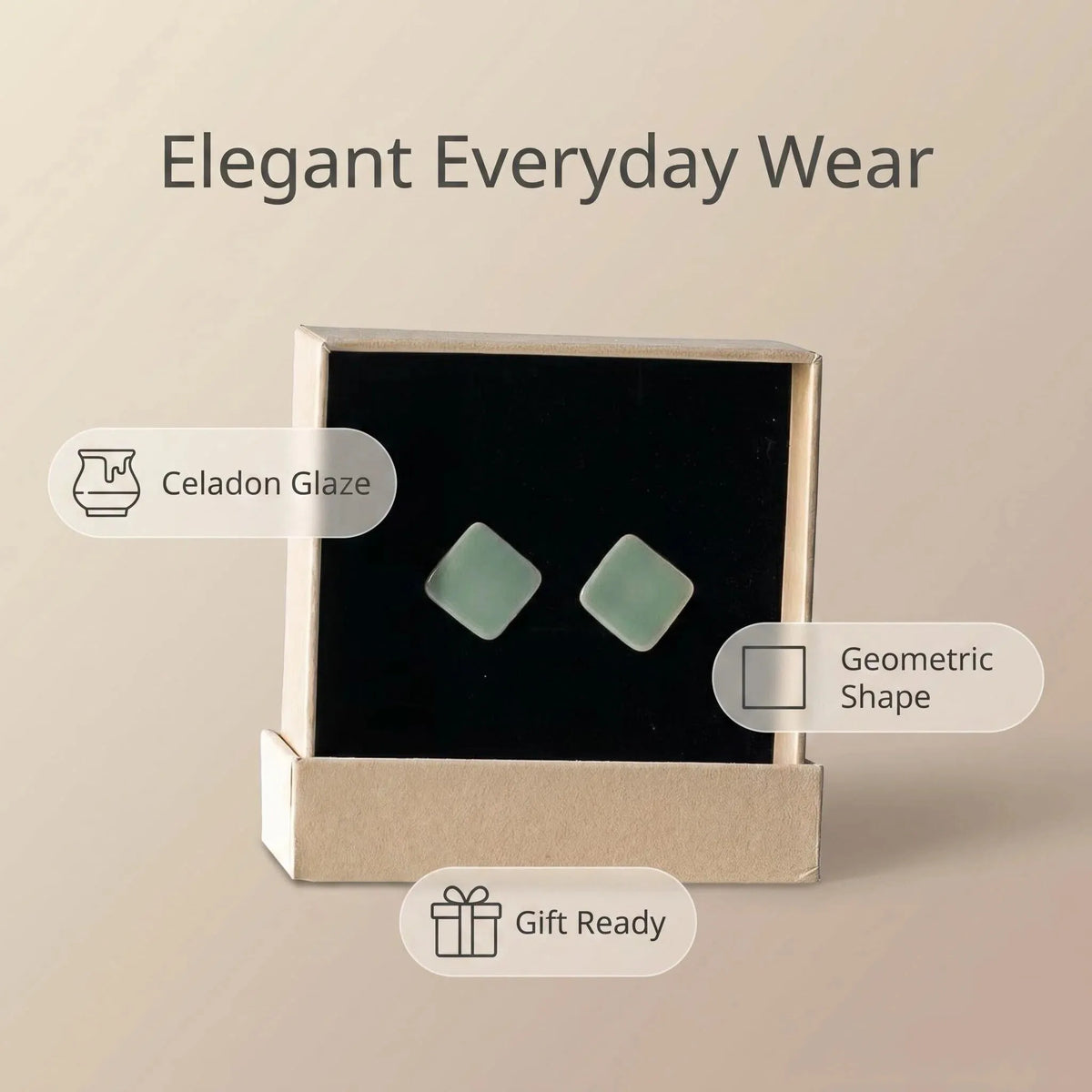Soft Celadon Square Ceramic Studs