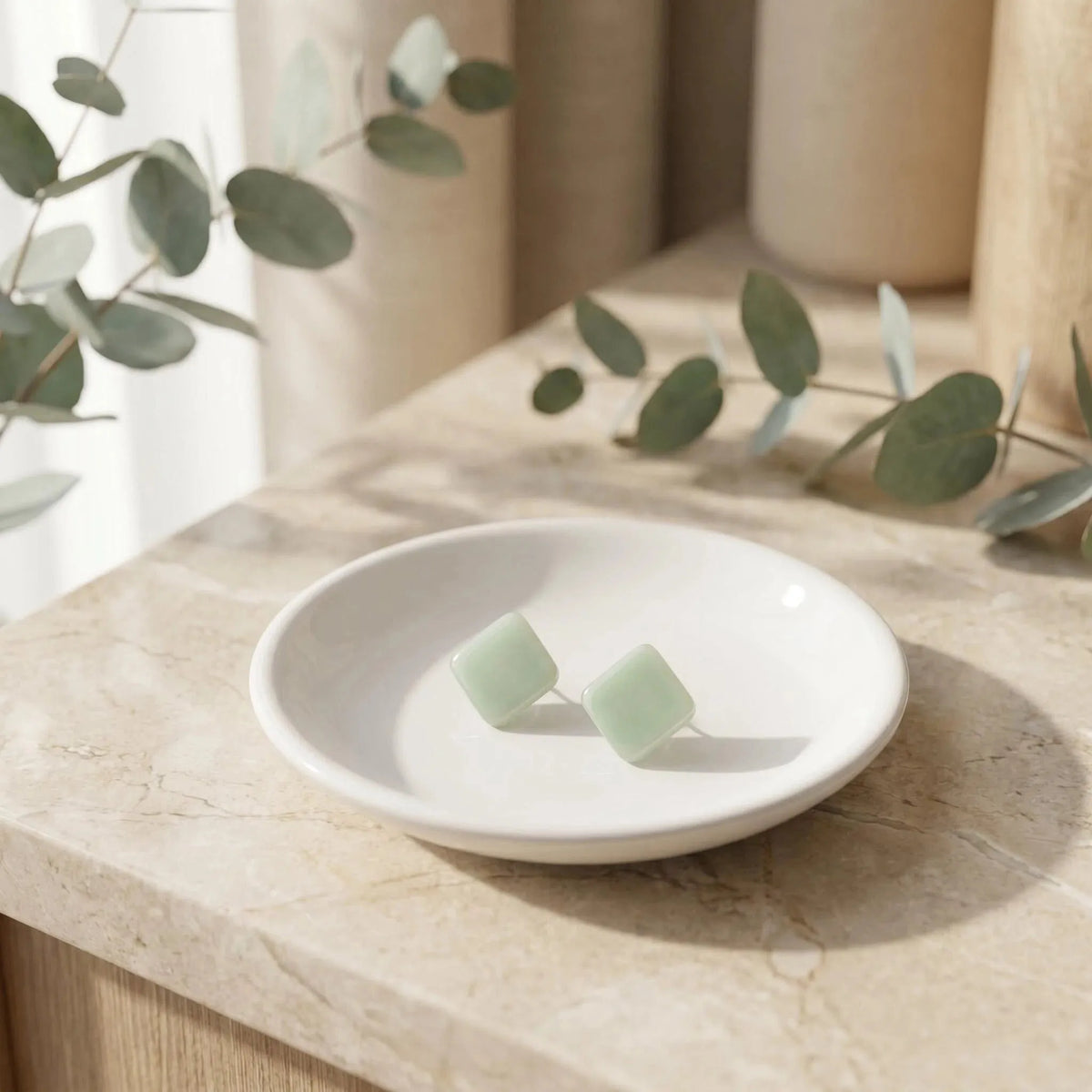 Soft Celadon Square Ceramic Studs