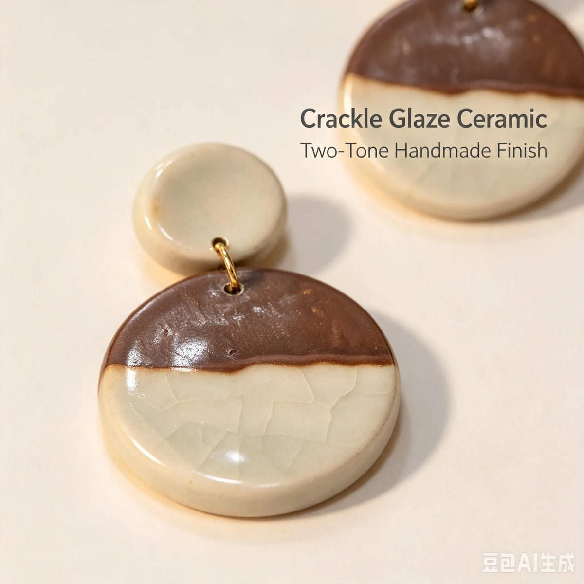 Two-Tone Crackle Circle Drop Ceramic Earrings