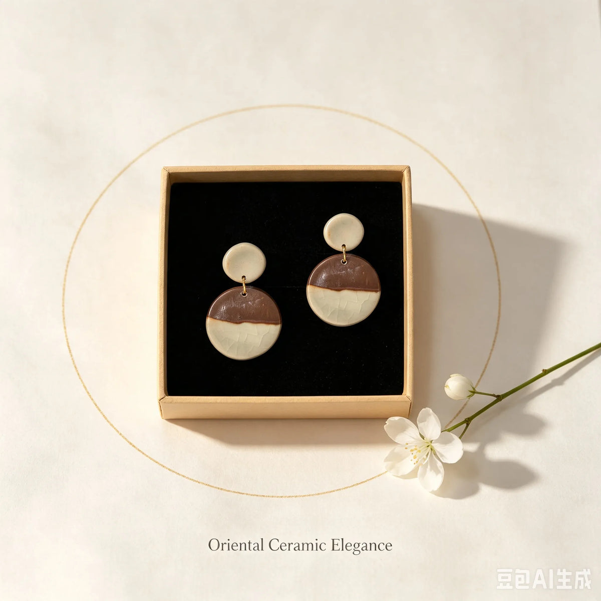 Two-Tone Crackle Circle Drop Ceramic Earrings