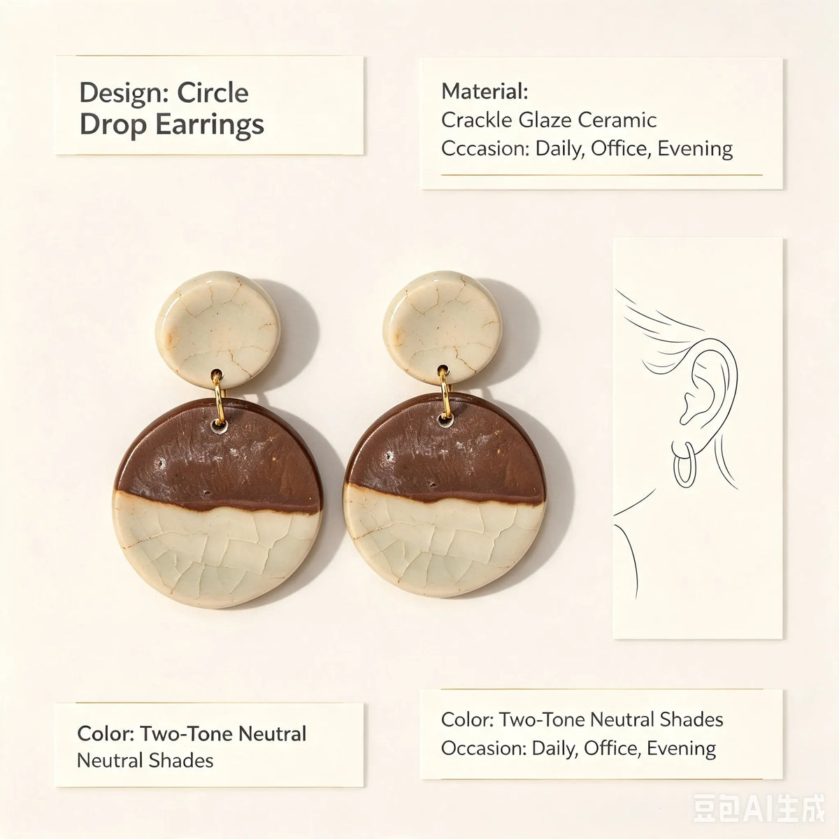 Two-Tone Crackle Circle Drop Ceramic Earrings