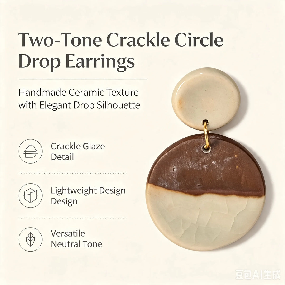 Two-Tone Crackle Circle Drop Ceramic Earrings