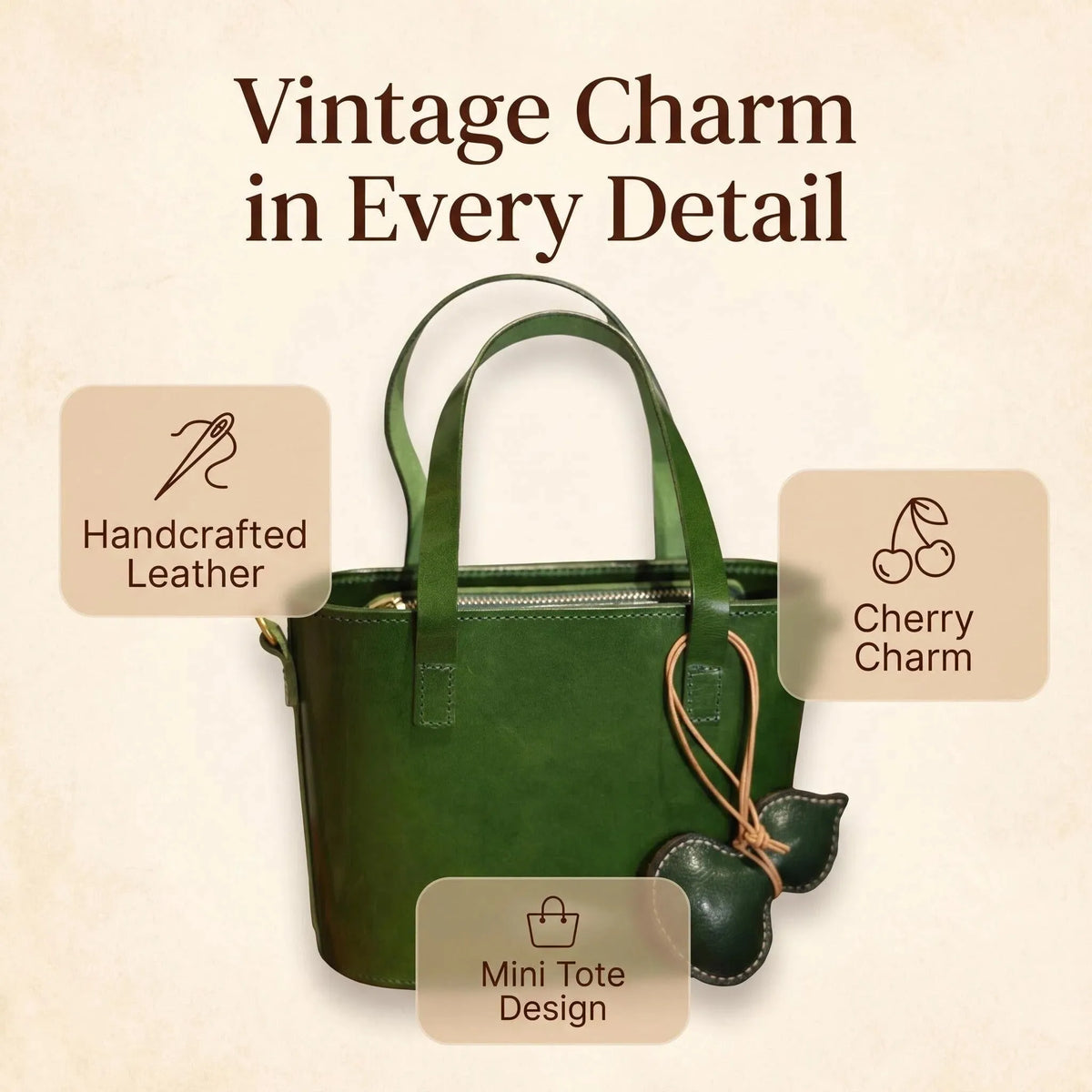 Vintage Green Leather Mini Tote Basket Bag