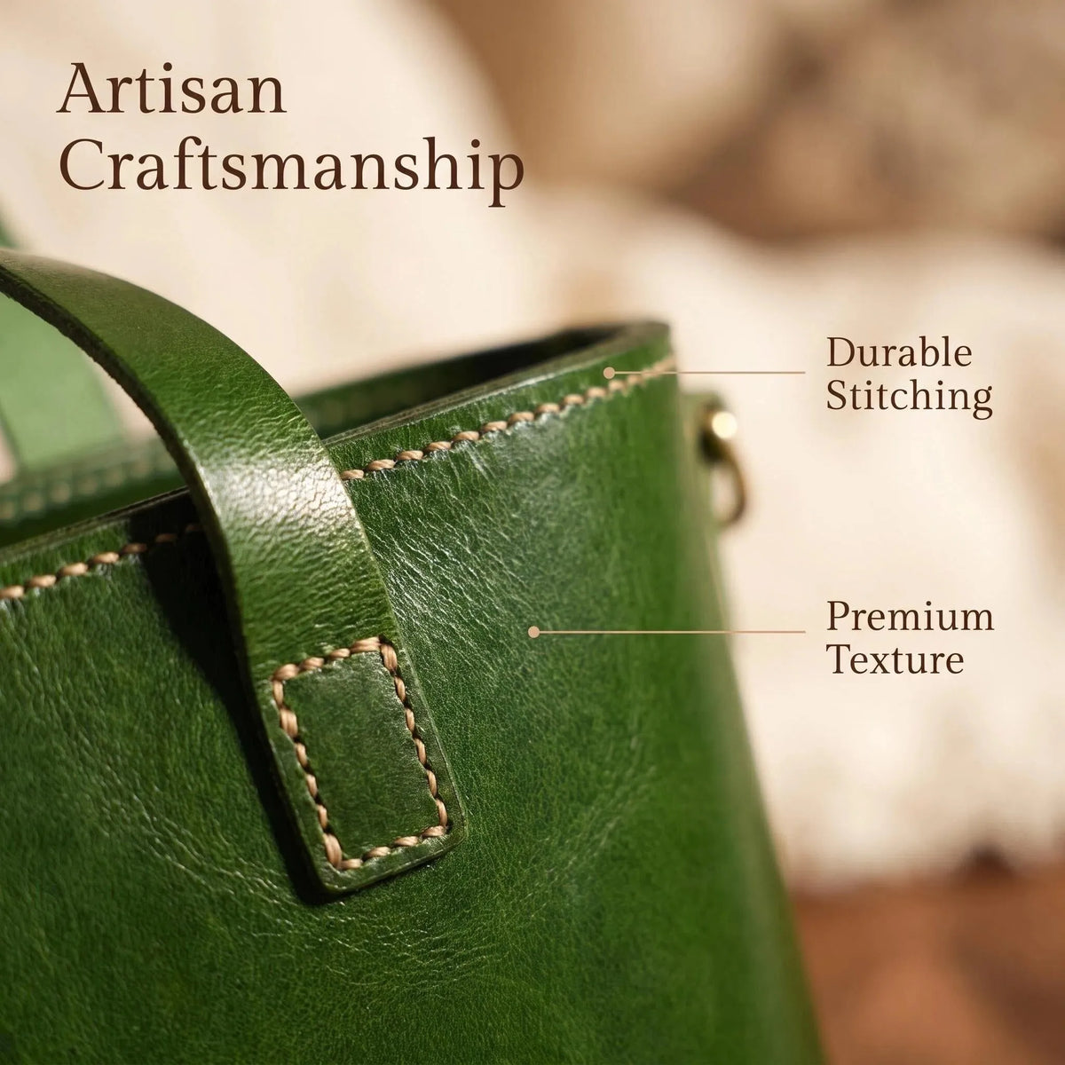 Vintage Green Leather Mini Tote Basket Bag