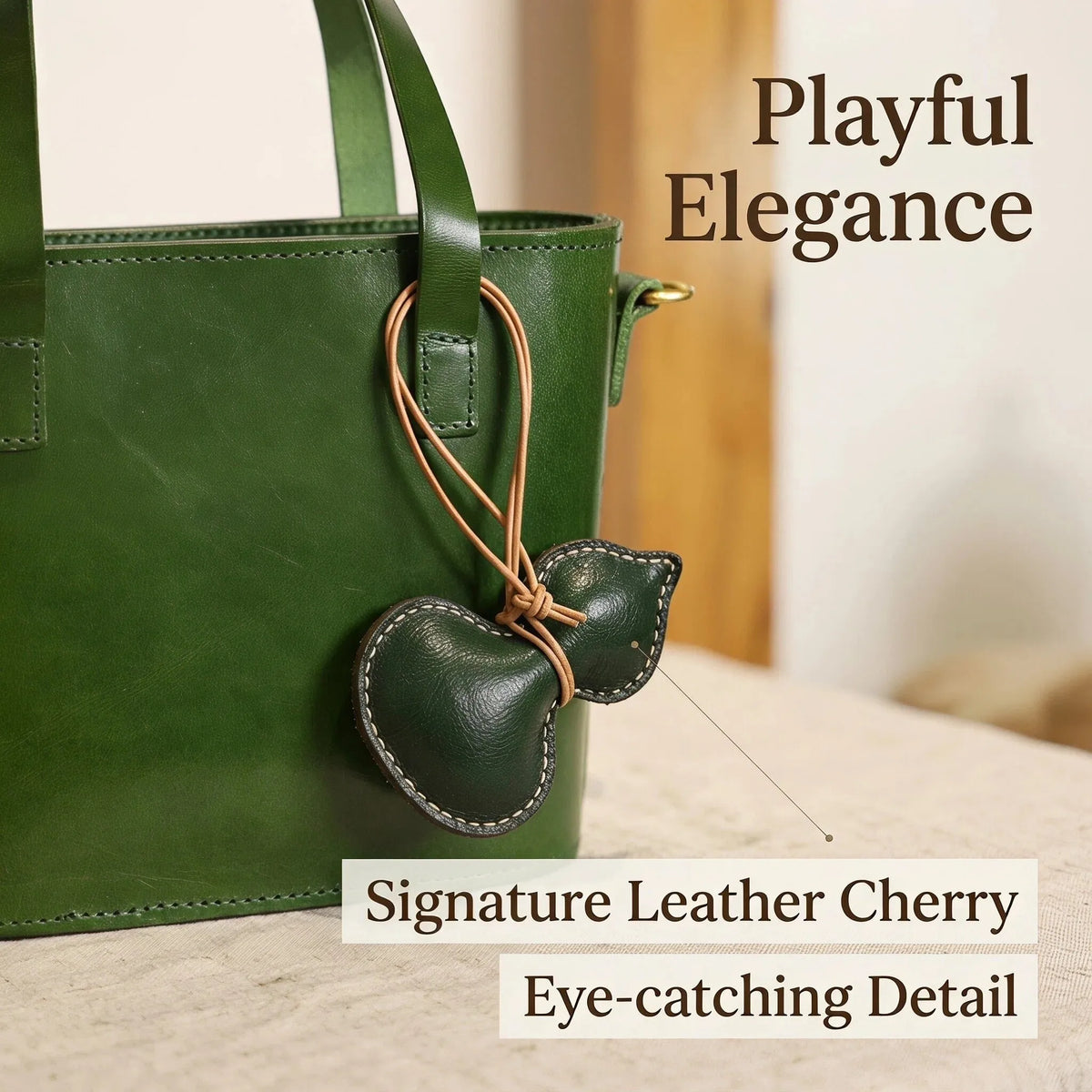 Vintage Green Leather Mini Tote Basket Bag