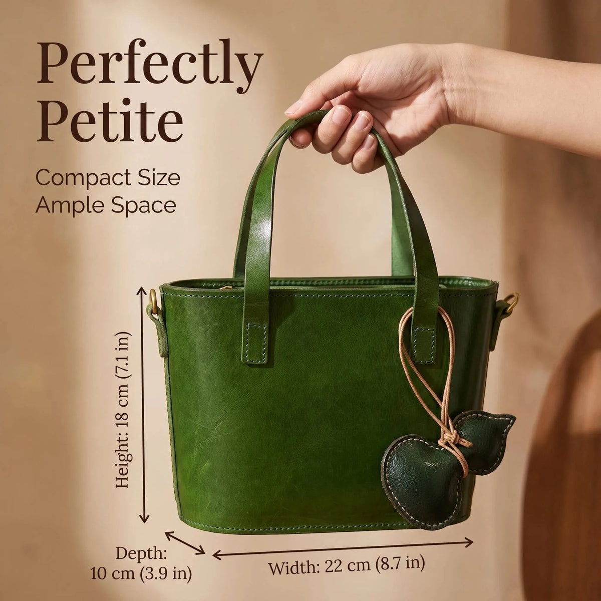 Vintage Green Leather Mini Tote Basket Bag