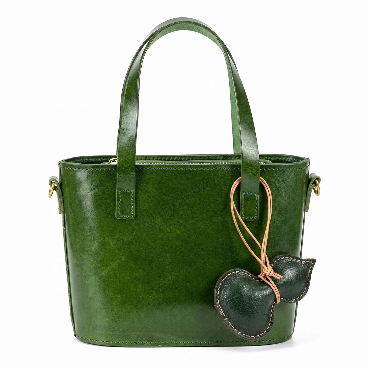 Vintage Green Leather Mini Tote Basket Bag