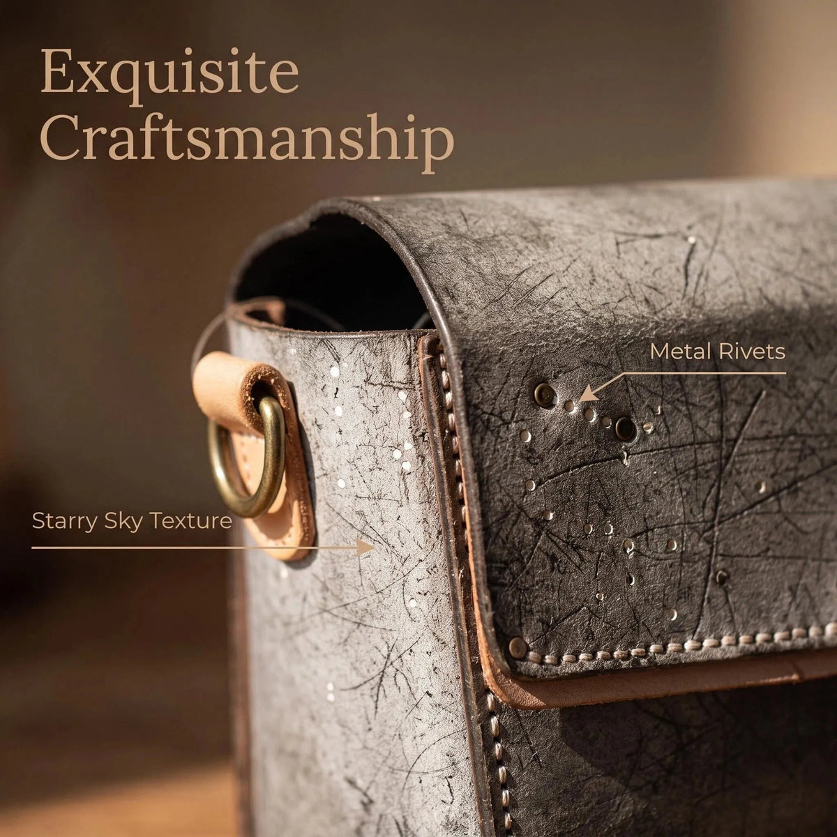 Vintage Grey Starry Sky Leather Crossbody Bag