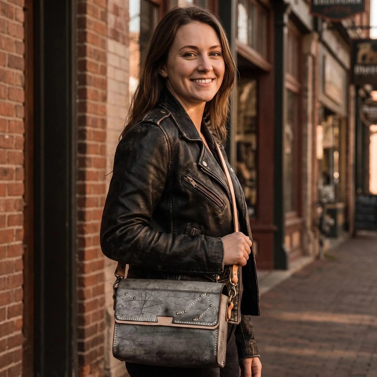 Vintage Grey Starry Sky Leather Crossbody Bag