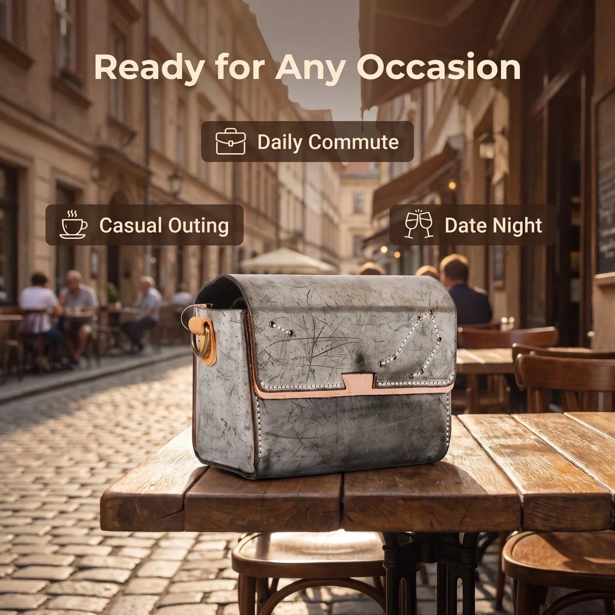 Vintage Grey Starry Sky Leather Crossbody Bag