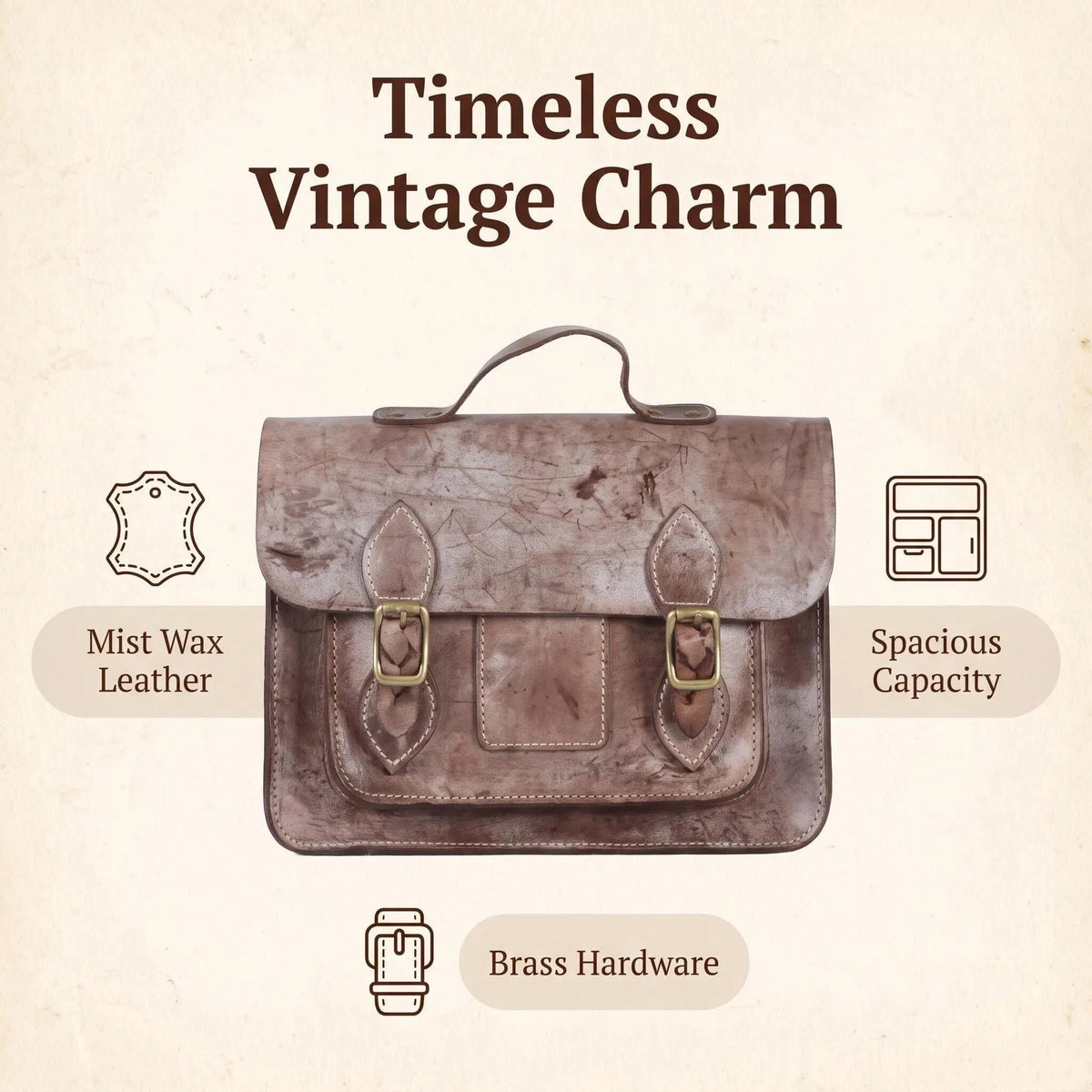 Vintage Mist Wax Leather Large Satchel Bag