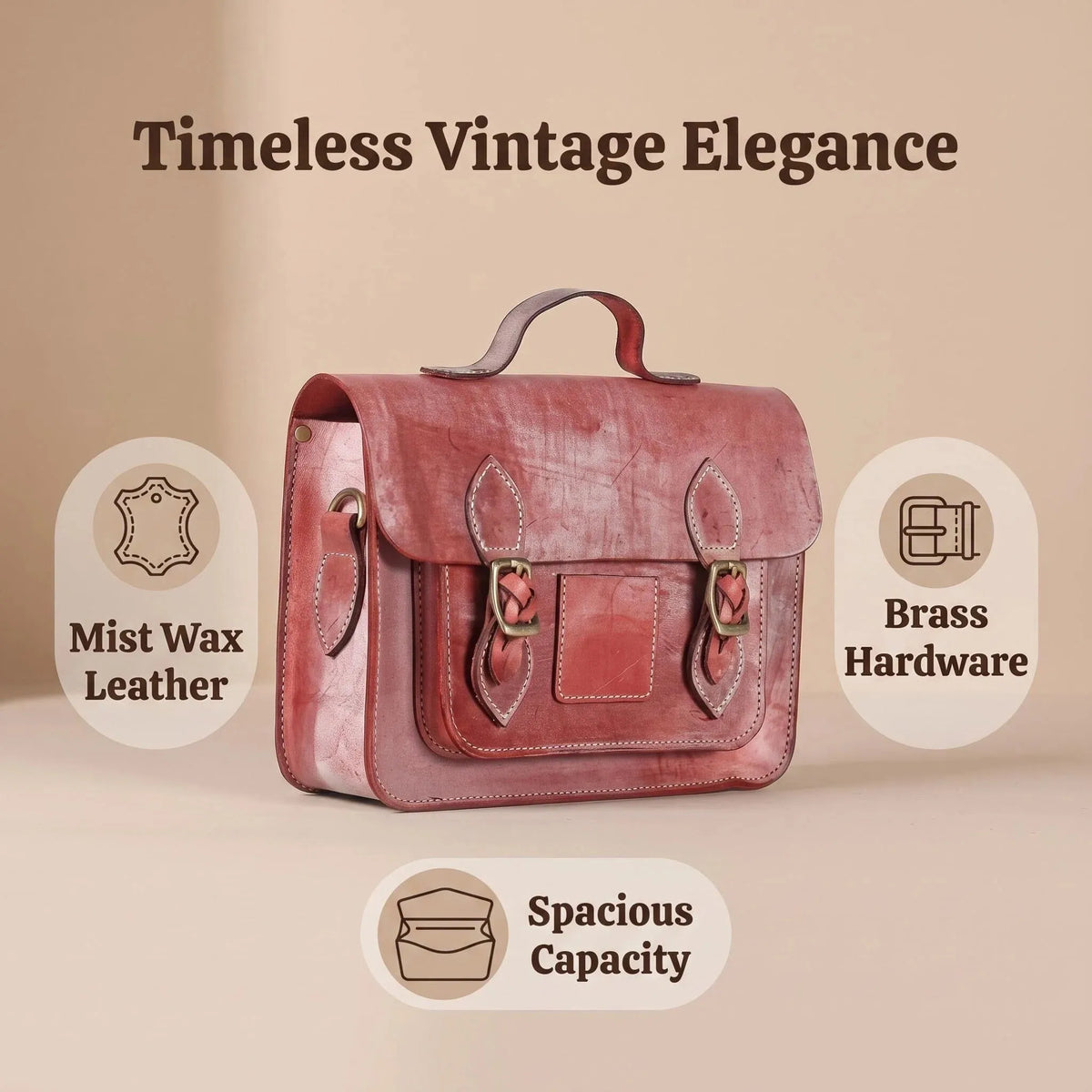 Vintage Mist Wax Leather Large Satchel Bag