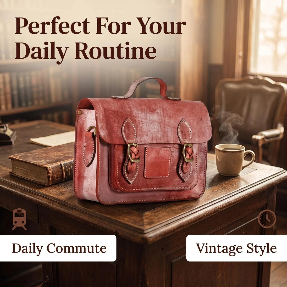 Vintage Mist Wax Leather Large Satchel Bag