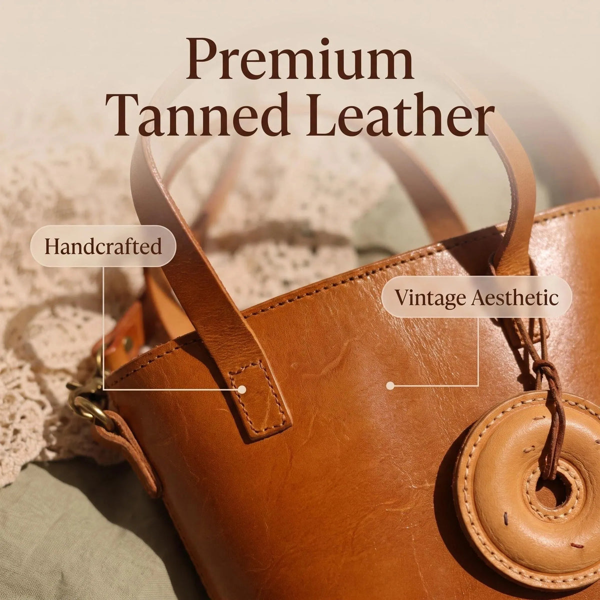 Vintage Tan Leather Mini Tote Basket Bag