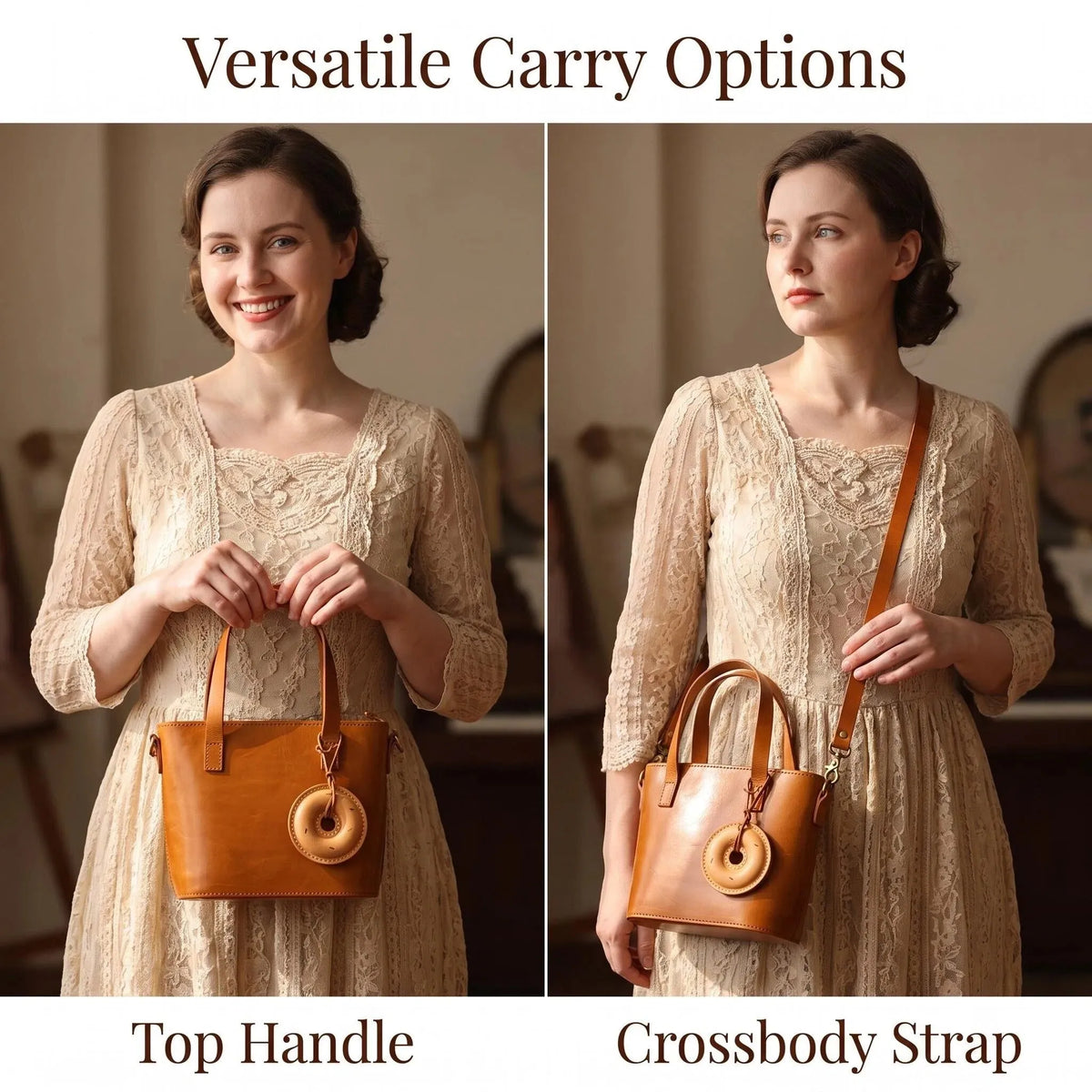 Vintage Tan Leather Mini Tote Basket Bag