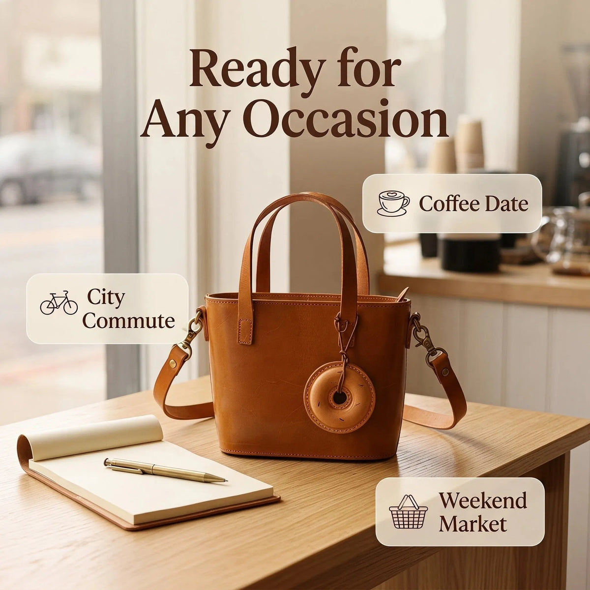 Vintage Tan Leather Mini Tote Basket Bag