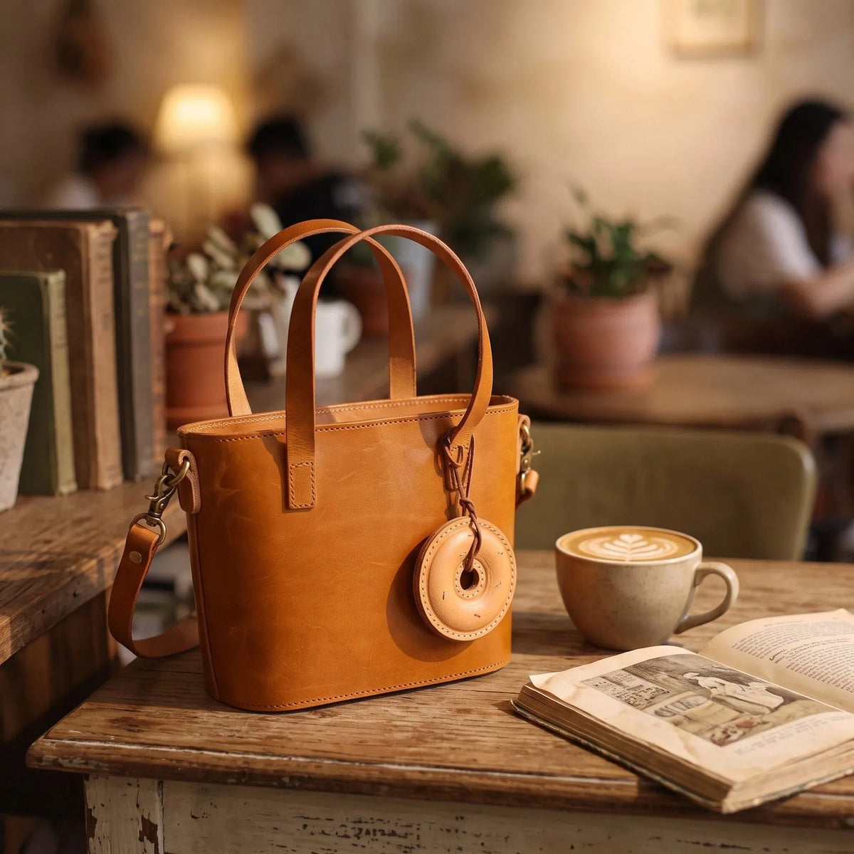 Vintage Tan Leather Mini Tote Basket Bag