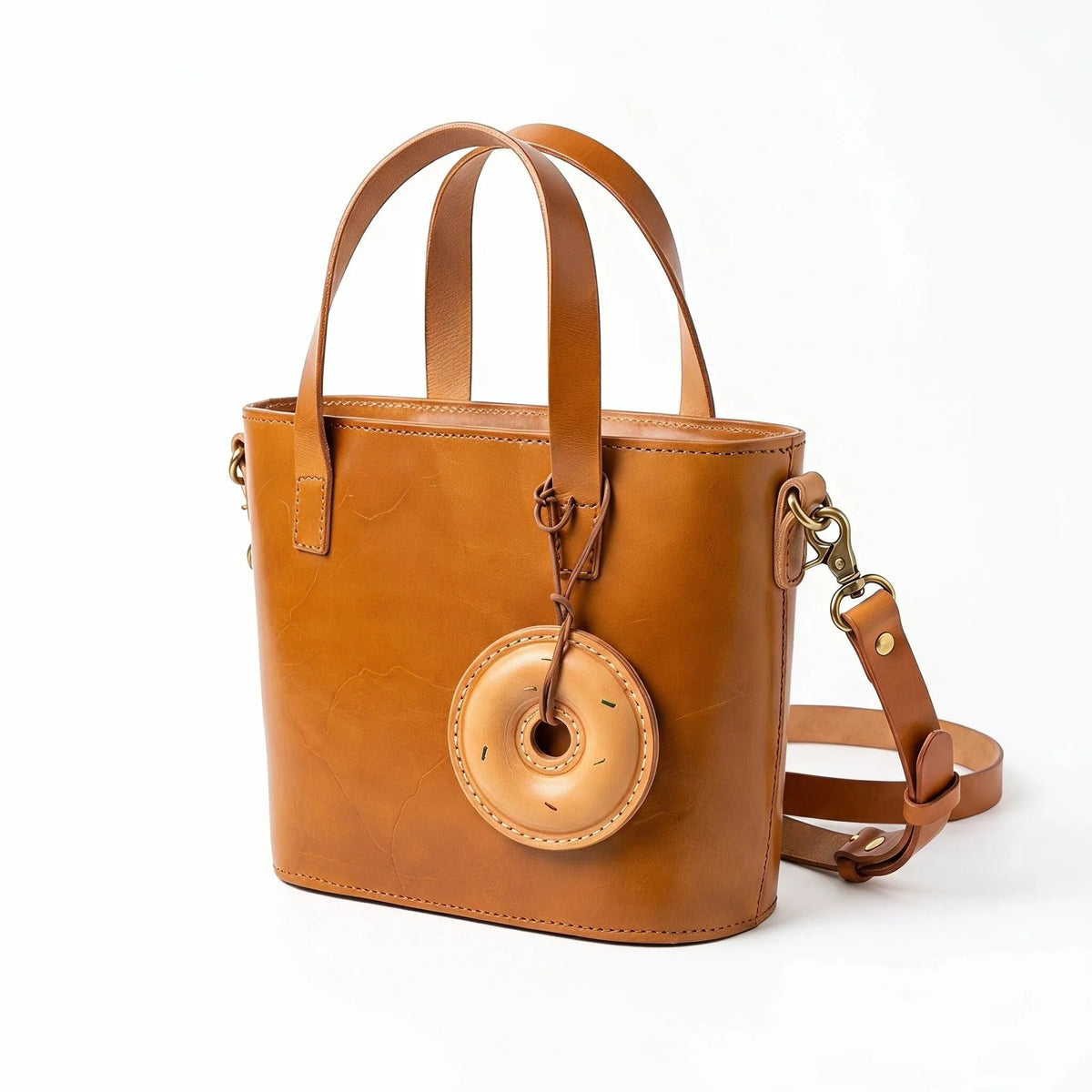 Vintage Tan Leather Mini Tote Basket Bag