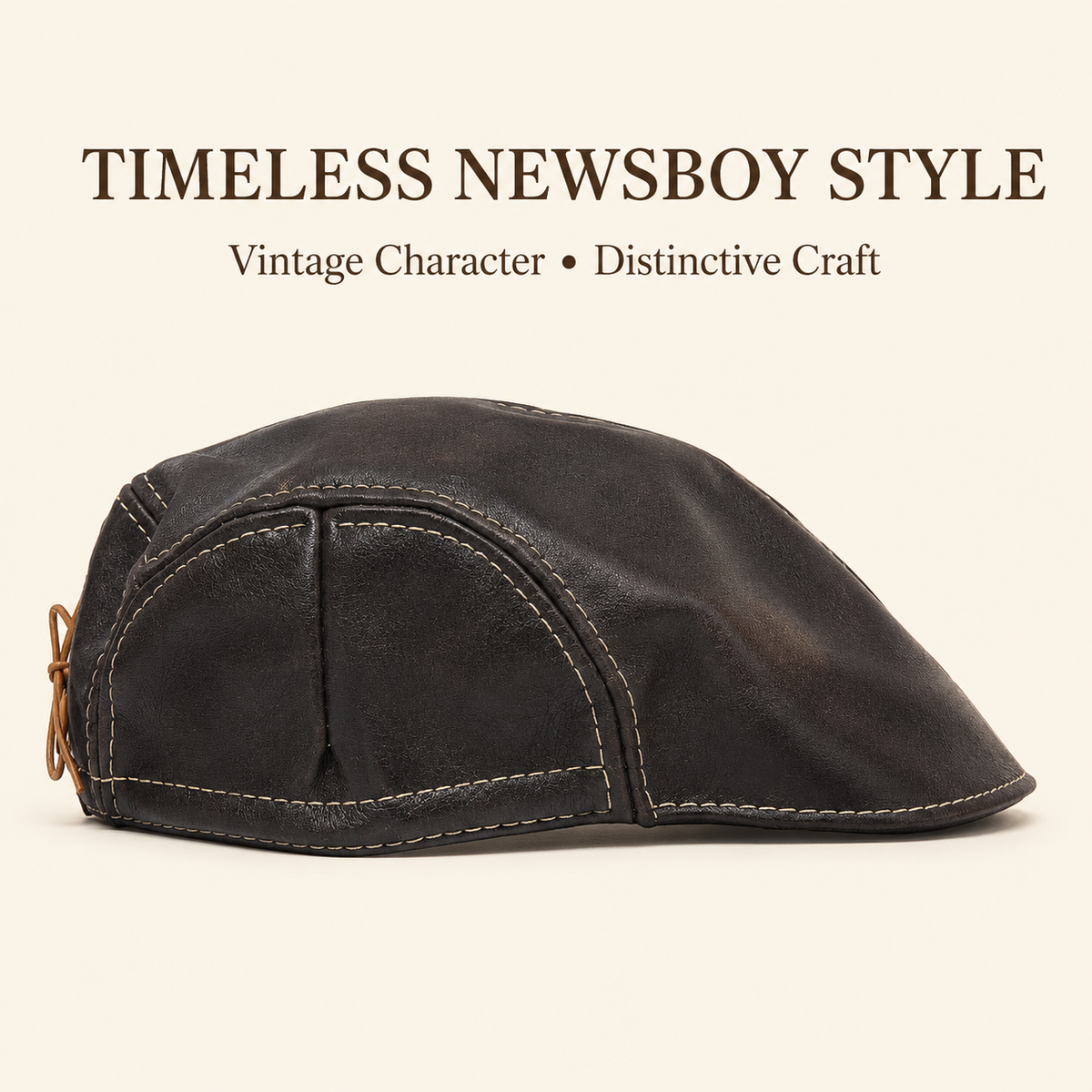 Vintage læder-newsboybaret