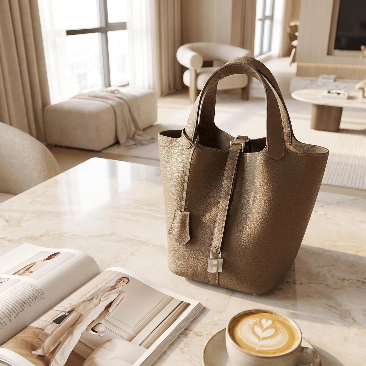 Pebbled Full Grain Leather Basket Tote